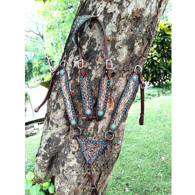 

New Designer High-quality Premium Horse Show Saddle Tack Western Leather Headstall Breast Collar