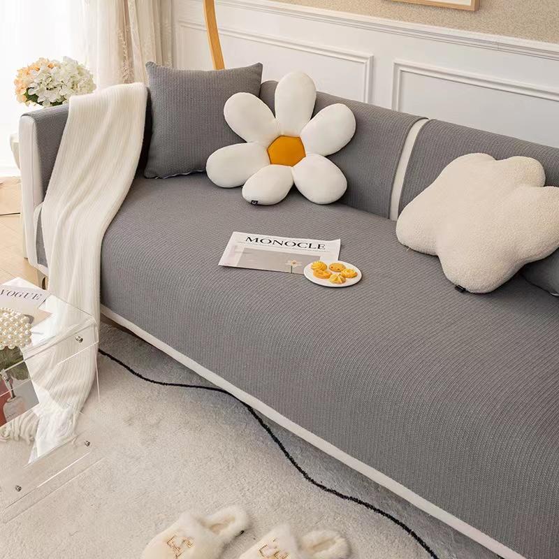 

Новый однотонный чехол для диванной подушки, тканевое полотенце, утолщенное, нескользящее, современное, приятное для кожи, для четырех сезонов, универсальное, для гостиной 70x70cm чёрный