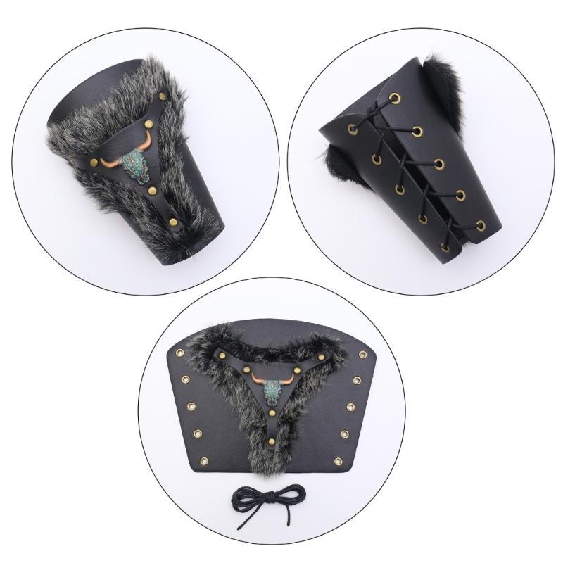 Medieval Wristband Men Cosplay Furred Arm Guard Gauntlet Bracer for Men Cosplay PU Arm Guard for Photoshoots and Stage