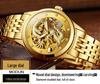 Modun Men's Gold Dragon Pattern Automatic Skeleton Watch with Genuine Leather Strap and Waterproof Multifunctionality
