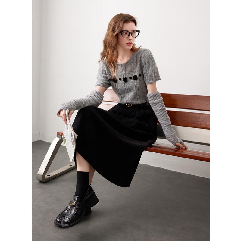 Sancai Women's High-Waist A-Line Brushed Midi Skirt
