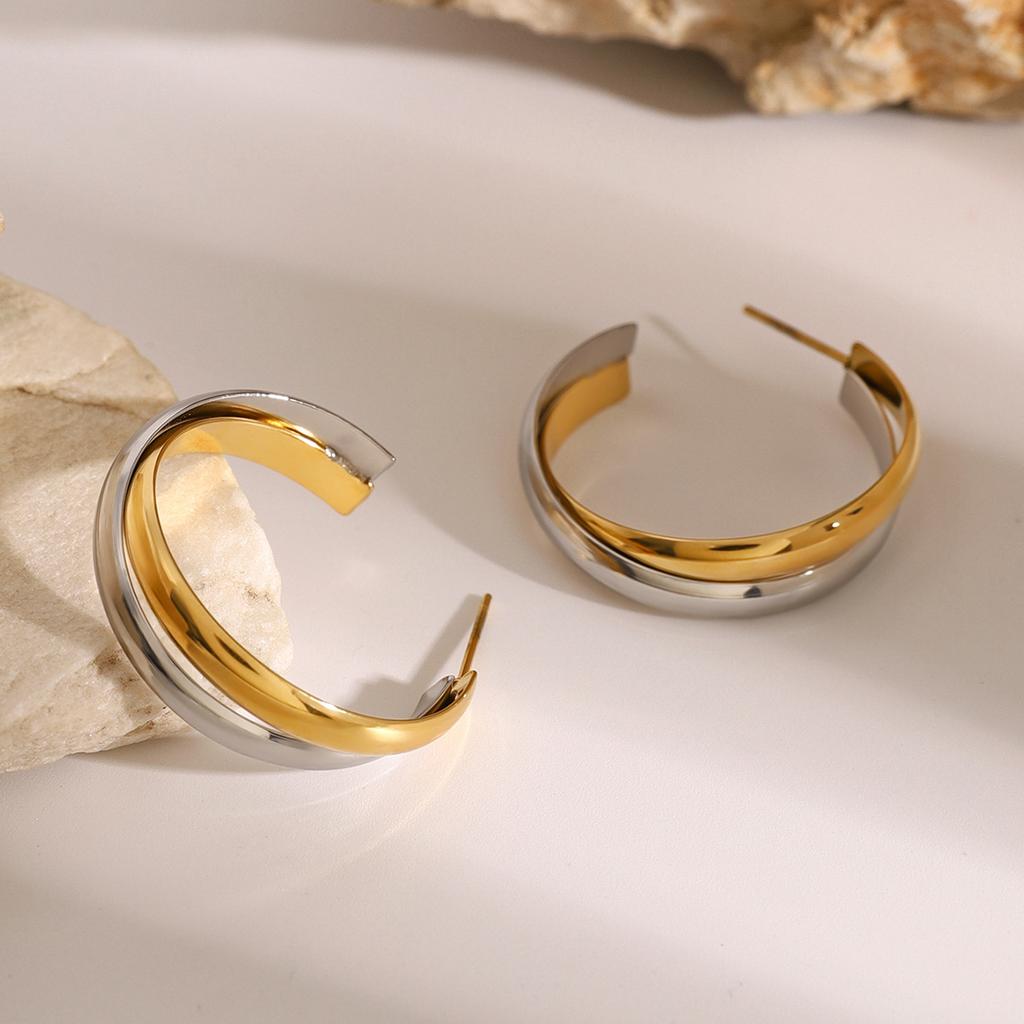 Yori Stainless Steel Metal Smooth Temperament Stud Earrings Gold Silver Color Temperament Personalized Versatile Jewelry