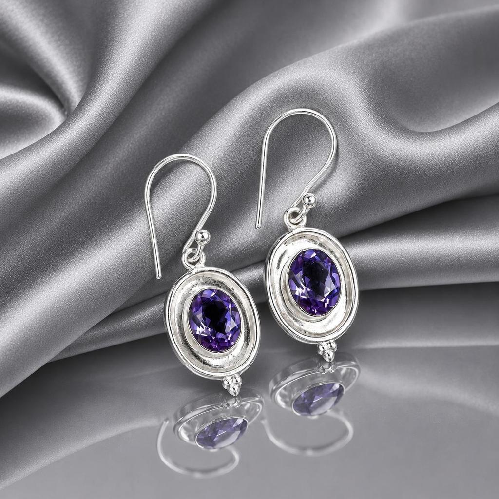 Natural Iolite Gemstone 925 Stamped Silver Handmade Jewelry Drop Earrings 1.50" For Birthday Gift EE-1-5