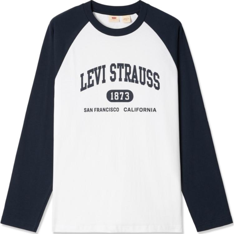 

Levis Футболка с цветными блоками Простая удобная с круглым вырезом и длинным рукавом Унисекс топы Синяя белая 002H5-0000 XL