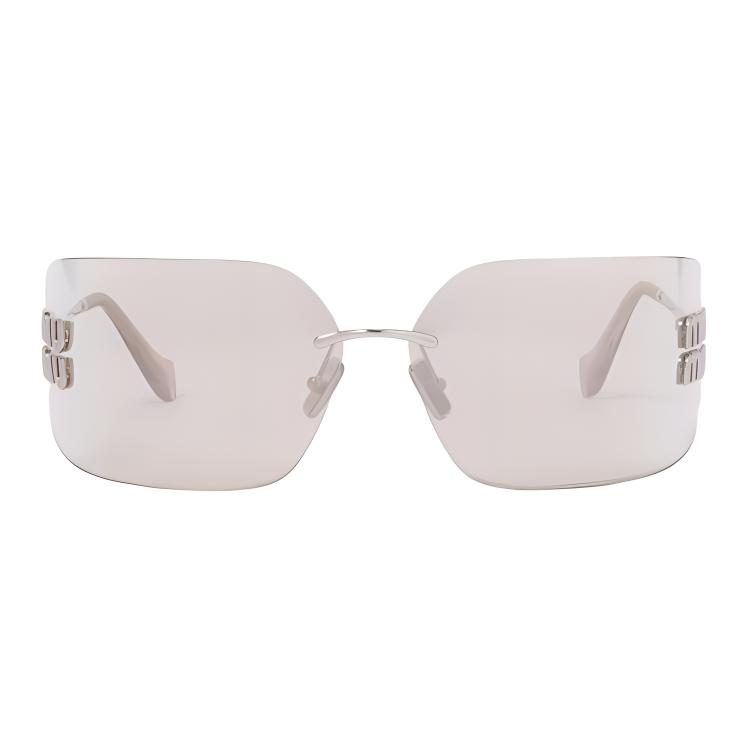 Miu Miu Curved Rimless Lens Irregular Shape Sunglasses Women sunglasses Steel SMU54Y-1BC10F
