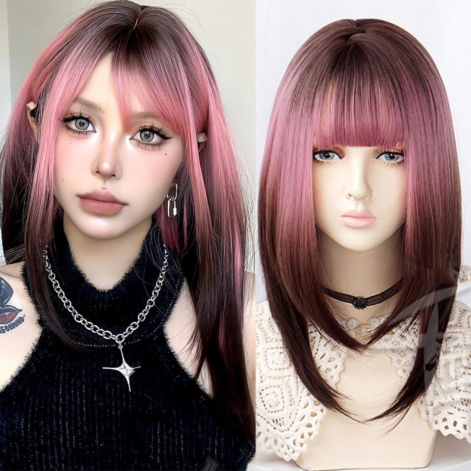 Dlouhá kudrnatá syntetická paruka se středovou ofinou tmavě hnědá paruka z přírodních kudrnatých vlasů ženská Cosplay paruka paruka z tepelně odolných vláken