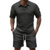 Men'S Solid Color Casual Collar Short Sleeved Shorts Two-Piece Set