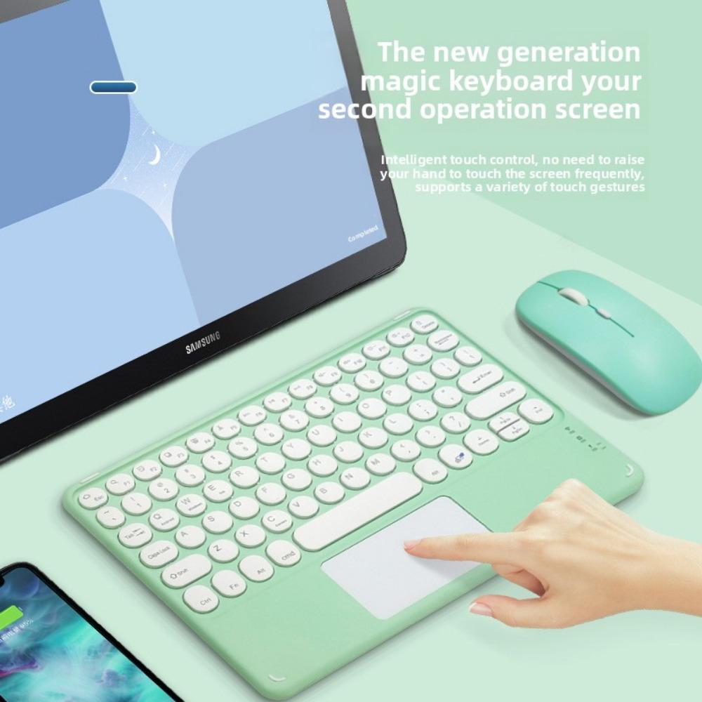 Bluetooth Keyboard Mouse Set Round Keycaps Touch Control for Phone Tablet Laptop iPad Wireless Combo