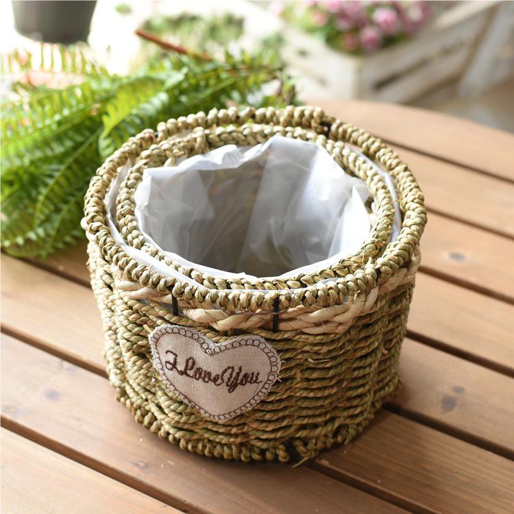 Pastorale Scandinavische Geweven Bloemmand Handtas voor Droogbloemenarrangement en Succulentenpot