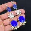 Oval Natural Lapis Lazuli Sterling Silver Wife Drop Dangle Hook Earrings Jewelry