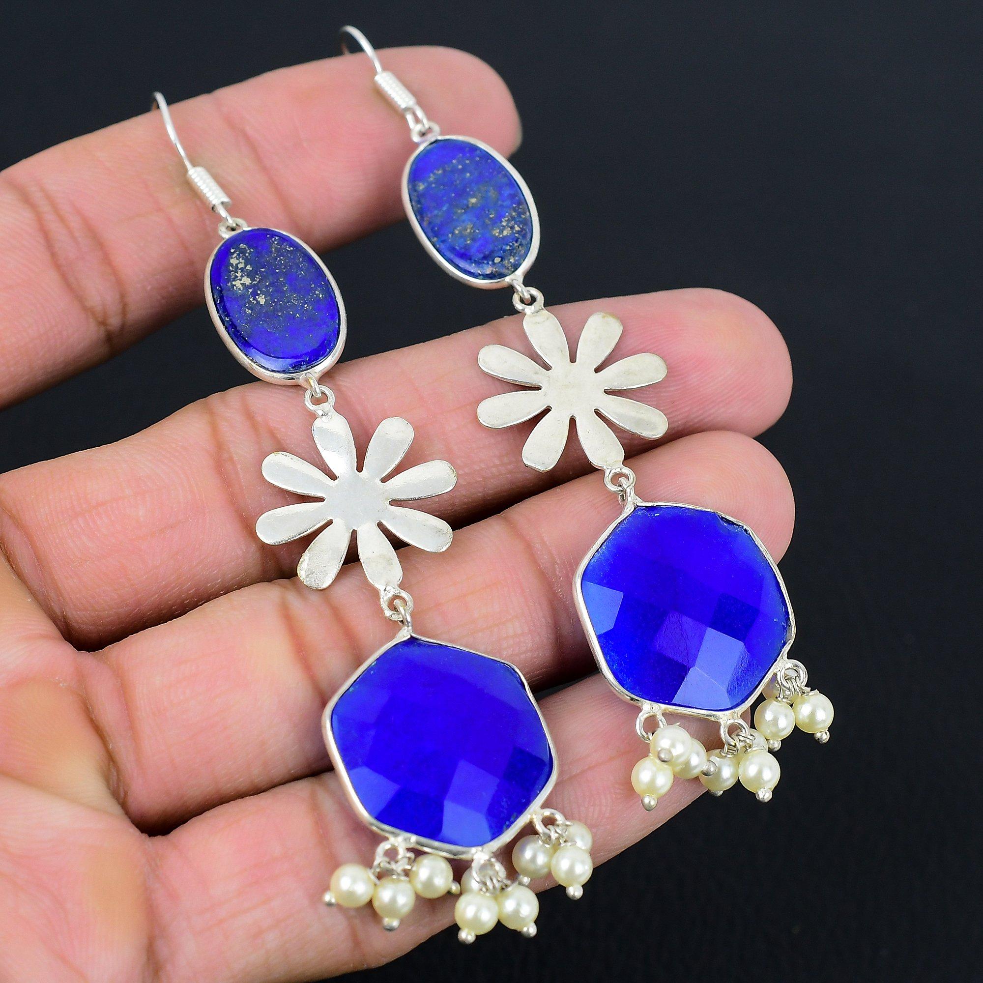 

Овальные Натуральные Лазурит Стерлинговое Серебро Жена Подвесные Серьги-крючки Ювелирные Изделия