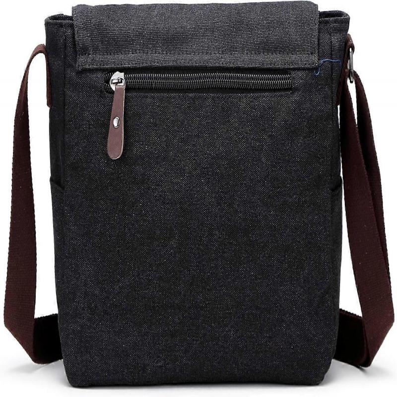 Canvas Leder Umhängetasche für Herren 15,6 Zoll Laptop, Vintage Schulter Aktentasche, Arbeitstasche, Schwarz