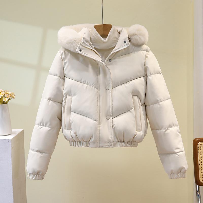 European and American short cotton clothes women's new winter big fur collar small bread clothes with jackets are in stock