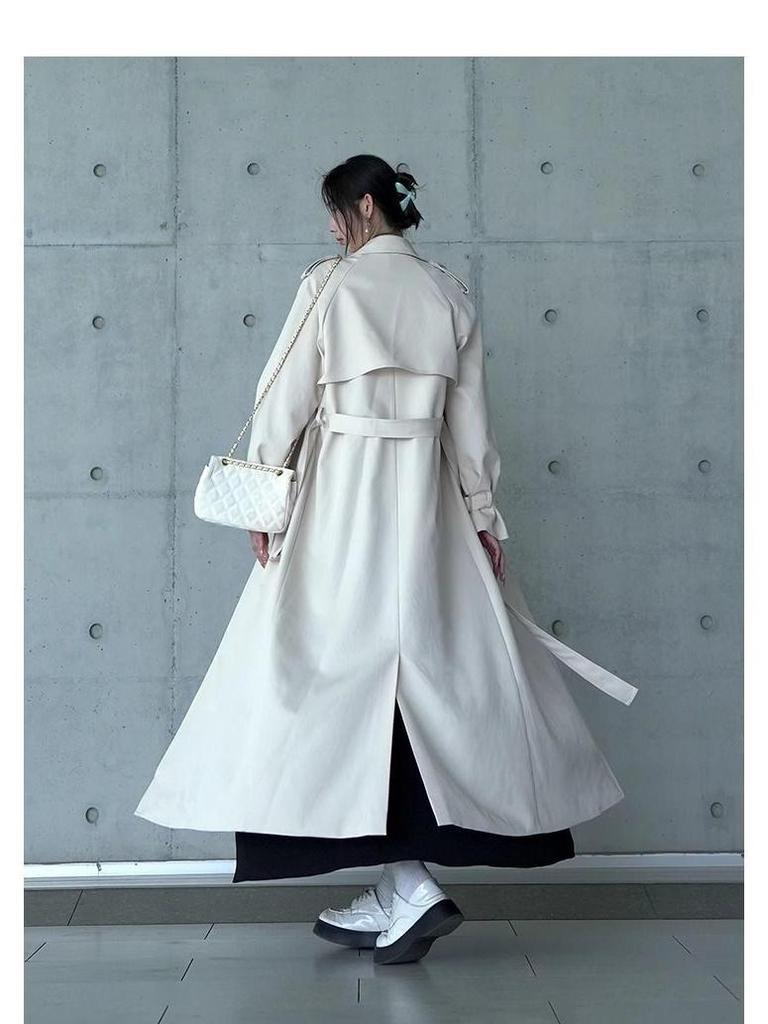 Damen Extra Langer Grauer Trenchcoat - Frühling/Herbst 2025 Neuer Knöchellanger Übergröße Stil