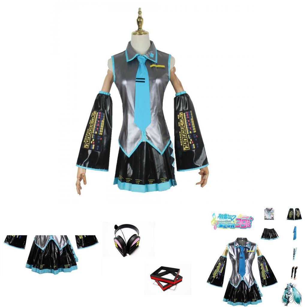 Hatsune Miku Vocaloid Pu Cosplay Top Kleid Krawatten Set für Weihnachtsshow