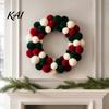 Elegant Christmas Atmosphere Prop Pom Wreath for Front Door, Red Green White Velvet Flocking Hanging Holiday Party, Porch, Wall, Home Decor Soft Touch