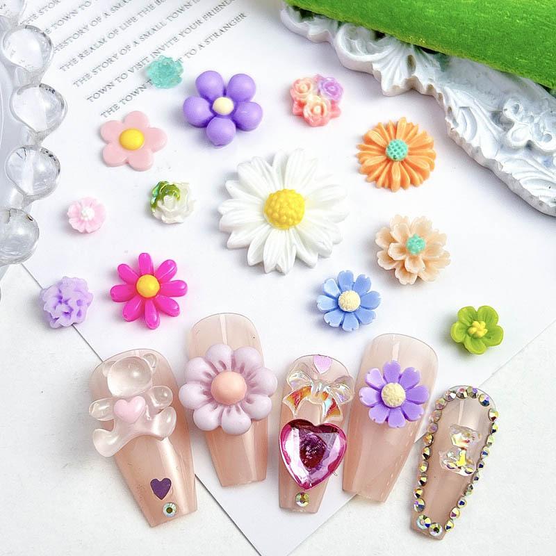 Spring Style Small Flower Nail Art Decorations Japanese Style Fresh Flowers Mixed Daisy Succulent Resin DIY Nail Accessories