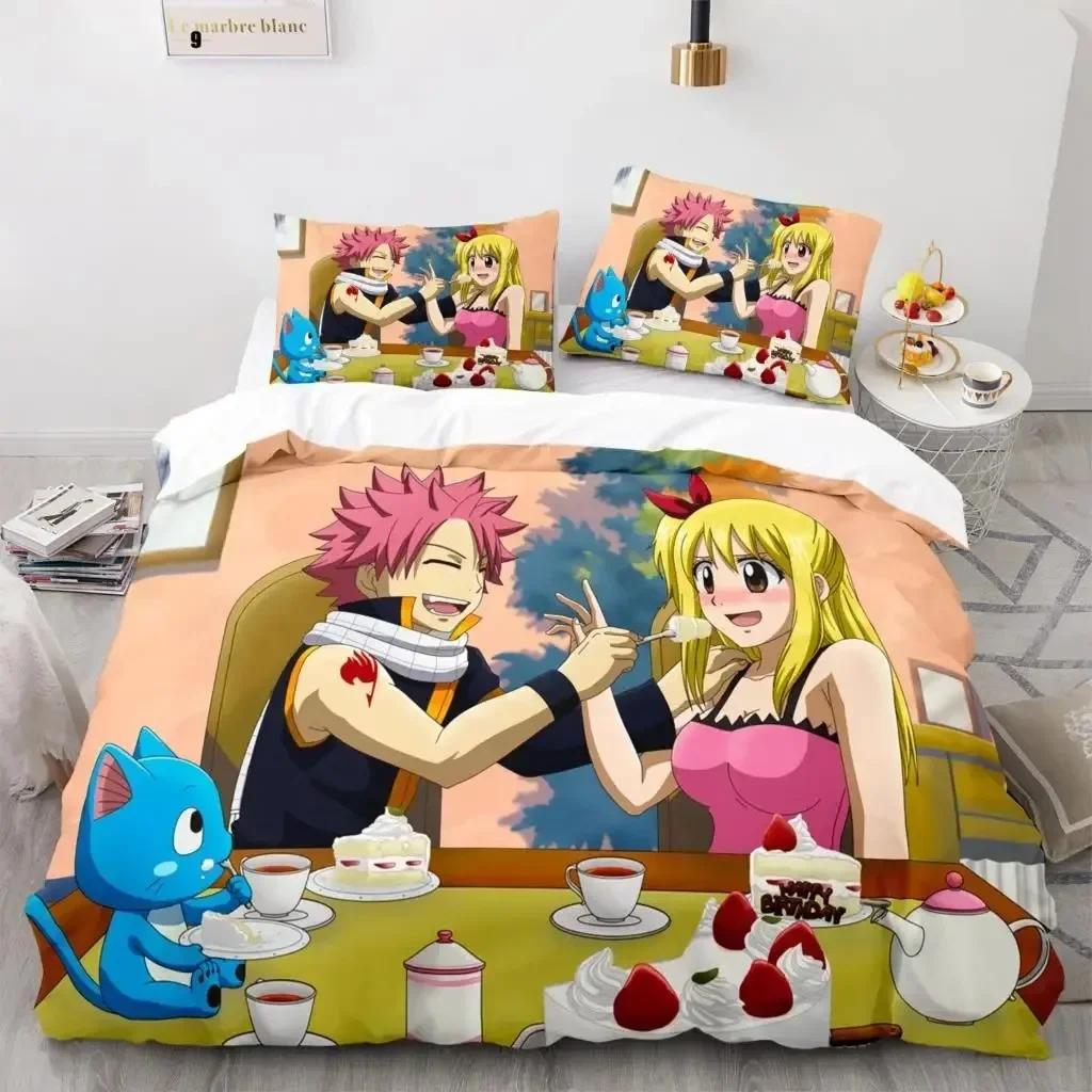Comforter New Fairy Tail Bedding Set Japanese Anime Printed Bed Set With Bed Soft Queen King Size Bedclothes Home