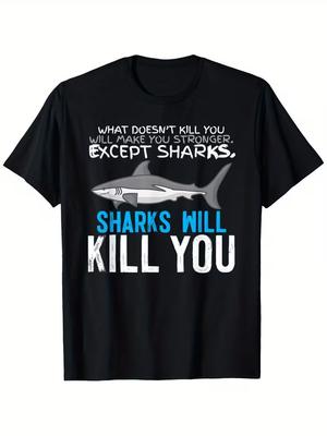 'Sharks Will Kill You' Graphic Tee - Casual & Comfy 100% Cotton, Loose Fit Short