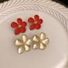 LATS Red White Gold Color Matte Texture Metal Flower Retro Earrings for Women Girl New Design Unique Fashion Zircon Party Gifts