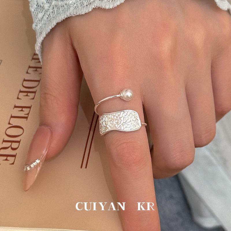 Silver Korean Style Wide Band Pearl Ring - Niche Texture Open Design for Autumn and Winter
