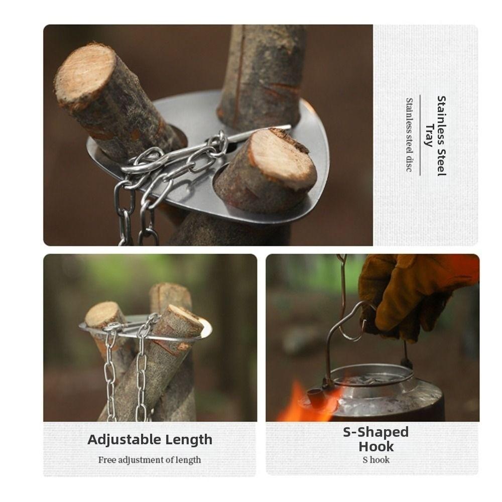 Trípode de Acero Inoxidable para Fogata Estante para Ollas Cadena Ajustable Colgador para Ollas Fiesta de Fogata