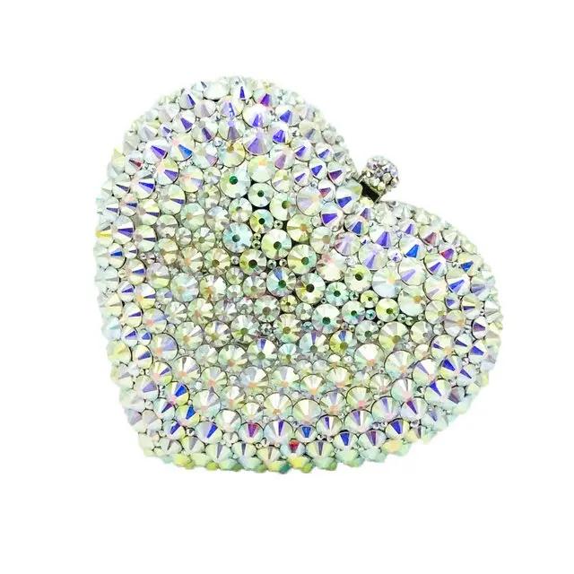 

Boutique De FGG Mint Green Women Heart Clutch Crystal Evening Bags Wedding Party Prom Rhinestone Handbags and Purses Super Mini