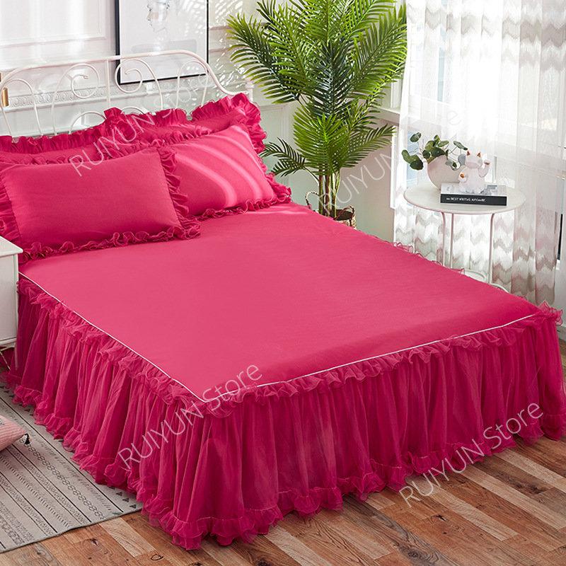 Elegant Princess Bed Skirt Non-slip Mattress Cover Ruffled Lace Bed Skirt Bedsheet Bed Cover Protector Home Bedspread Bed Skirt
