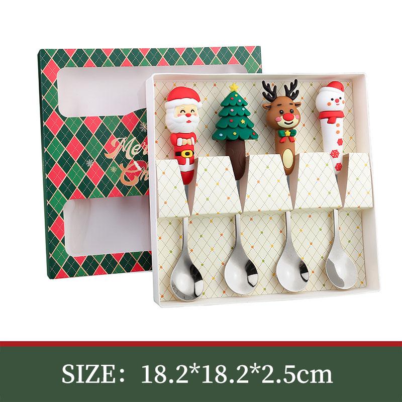Christmas Day Dessert Spoon Creative Santa Claus Snowman Present Spoon Fork Tableware Set Animation Stainless Steel Cutlery Spoon Set