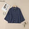 ZANZEA Women Casual Turn Down Collar 3/4 Sleeve Loose Blouse