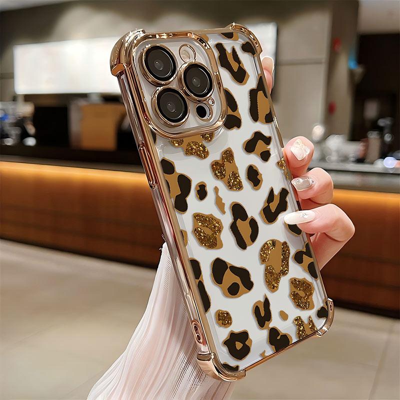 Shiny Colorful Leopard Print Plating Phone Case For Samsung S26 S25 S24 S23 S22 S21 S20 FE Note20 Edge Plus Ultra 4G 5G Airbag