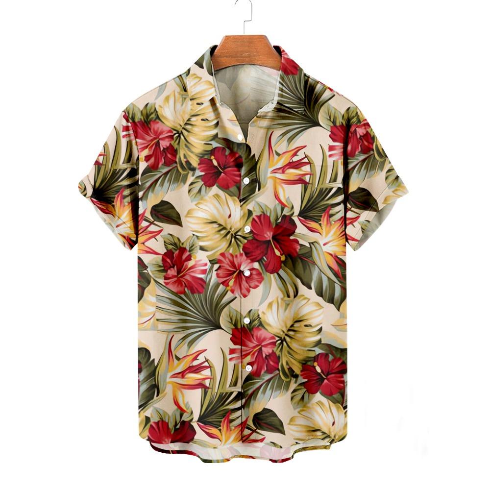 New Hawaiian Men's Floral Shirt Holiday Casual Short Sleeved Shirt Button Down Collar Shirt Men's Summer Fashion