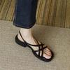 Retro Roman shoes medium heel thin belt summer new British style cross belt thick heel outer sandals
