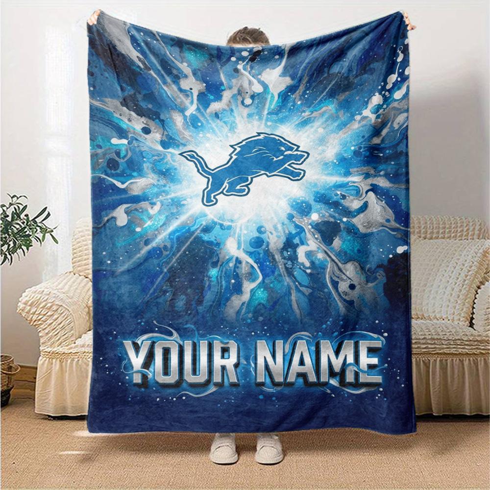 Name Custom Detroit Lions Print Flannel Blanket High Quality Warm Comfortable Cover for All Seasons Perfect for Gifts Home Decor