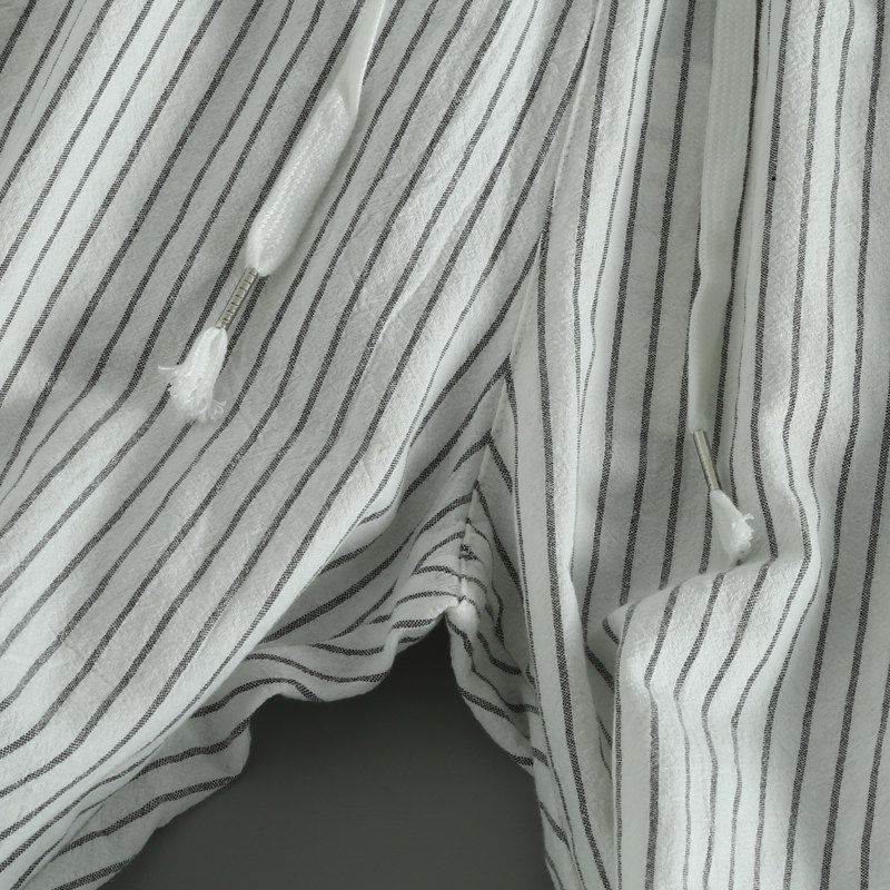 ODM Japanese Style Stripe Long Sleeves Washed Texture Men Loose Thin Section Breathable Casual Pants Elastic Waist Pants Fashionable Goods