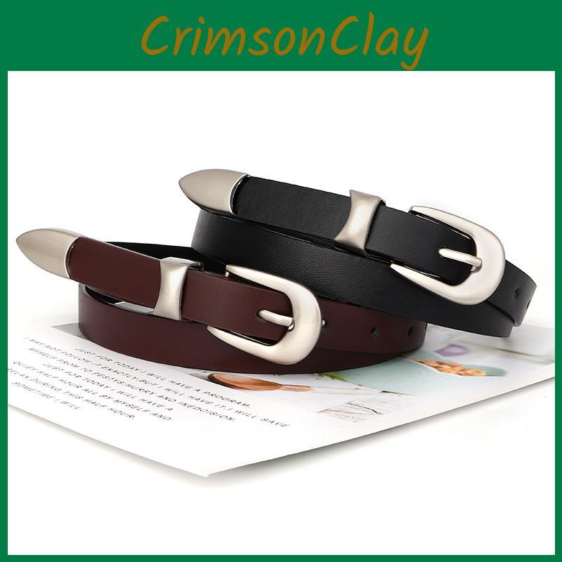 Solid Simple Color Silver Buckle Women Slim Waist Belt Versatile For Use Daily