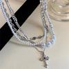 Multi-layer Pearl Cross Necklace: Sweet, Cool, Spicy Girl Choker for Women with Niche Design.