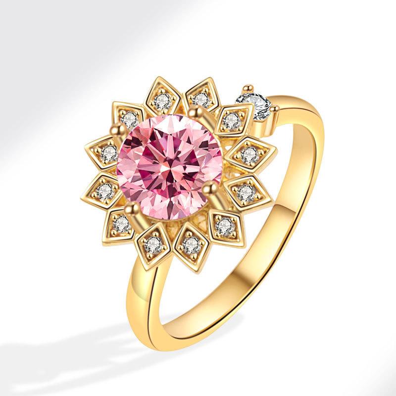Sunflower Adjustable Ring For Women With Zircon Micro Inlay Gold Plated Jewelry Accessory