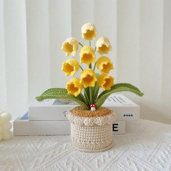Crocheted Potted Bell Flower Decoration Handmade Knitting Floral Ornament Artificial Hand Woven Flower Home Office Table