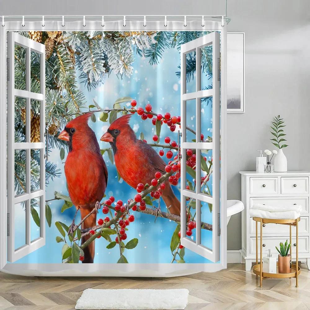 Xmas Decorative Shower Curtains Fireplace Christmas Tree Winter New Year Gift Bathroom Decor Fabric Bath Curtian Hanging