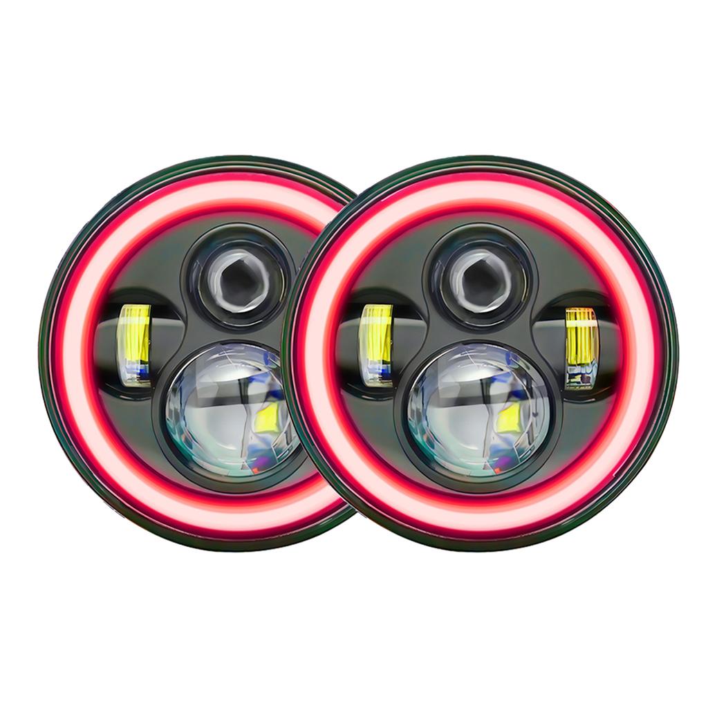 2 Stücke 7 Zoll Auto Motorrad LED Scheinwerfer mit Tagfahrlicht Blinker Abblendlicht Fernlicht Rote Winkelaugen 7''