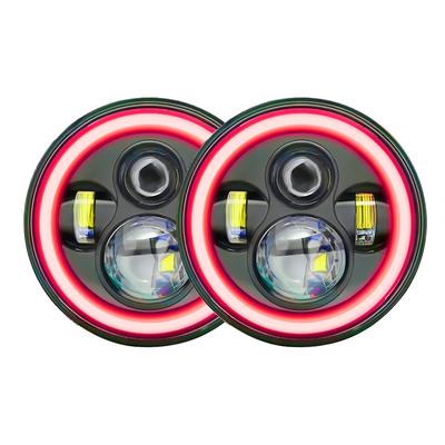 2Pcs 7 Inch Car Motorcycle LED Headlight with DRLTurn SignalLow BeamHigh Beam Red Angle Eyes 7''