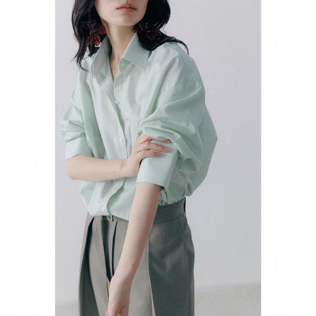 Mint Mambo, stylish minimalist and cool anti-wrinkle loose silhouette long-sleeved shirt women