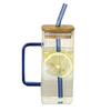 Square Glass Tumbler with Handle And Lid 380ml Transparent Coffee Cup Portable Tea Milk Jar for Hot Cold Drinks