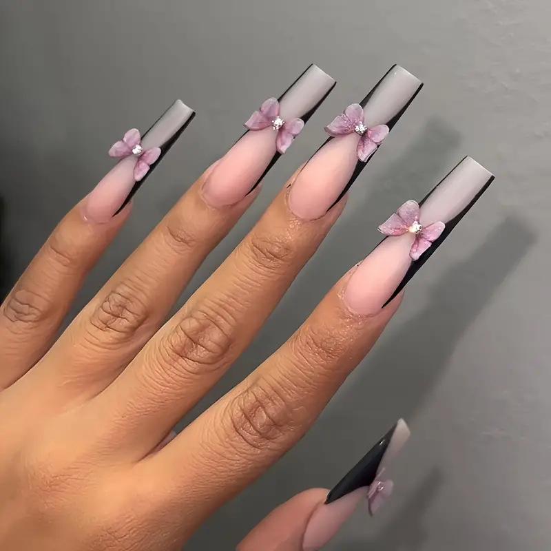 

Teardrop Pink Butterfly Press-On Nails – Removable & Fashionable Long Fake Nails