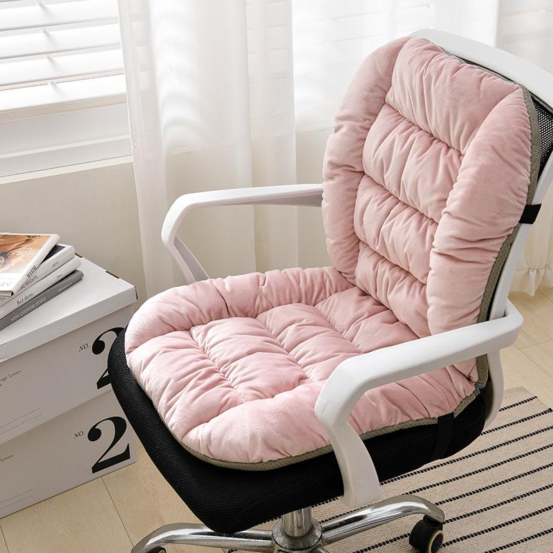 Winter Heated One-piece Chair Cushion Office Chair Backrest Integrated Cushion Warm Plush Solid Color Student Stool Seat Cushions