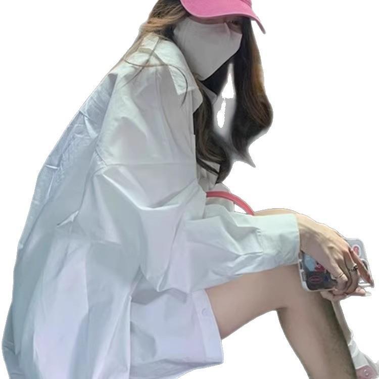 Women's High-End White Loose-Fit Shirt Jacket - Spring/Autumn 2026, Sun Protection Design