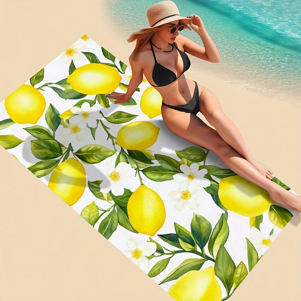 

Lemon Printed Microfiber Beach Towel, Soft Lightweight for Beach Pool Bath Yoga Camping W40*H60(CM)