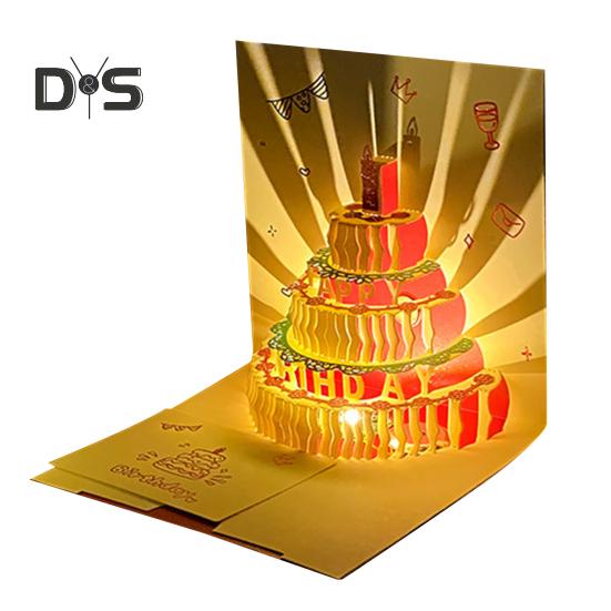 3D Birthday Card Pop-Up Greeting Card with Musical Lights Happy Birthday Card with Cake for Women Men Kids Friends