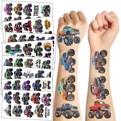 Nové dětské kreslené nálepky s tetováním monster trucků Vodotěsné Párty Párty Dárek Vtipné Zábavné Nálepky